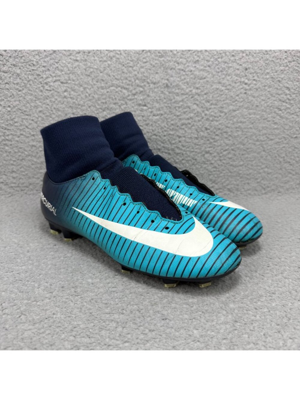 Nike Mercurial Victory VI DF FG Mens 7 Shoes Blue Mid Soccer Cleats Sneakers